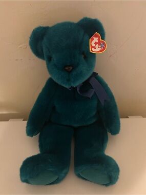 Ty Teal Old Face Teddy 4th G w/ embroired Tush Tag Near Mint Beanie Buddy
